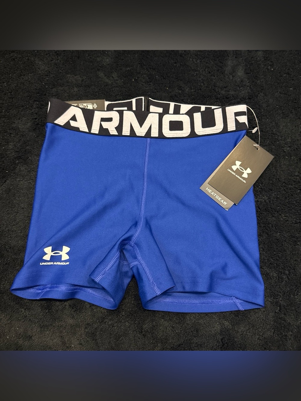 Under Armour Women's Royal Blue Compression Bike Shorts with Black Waistband